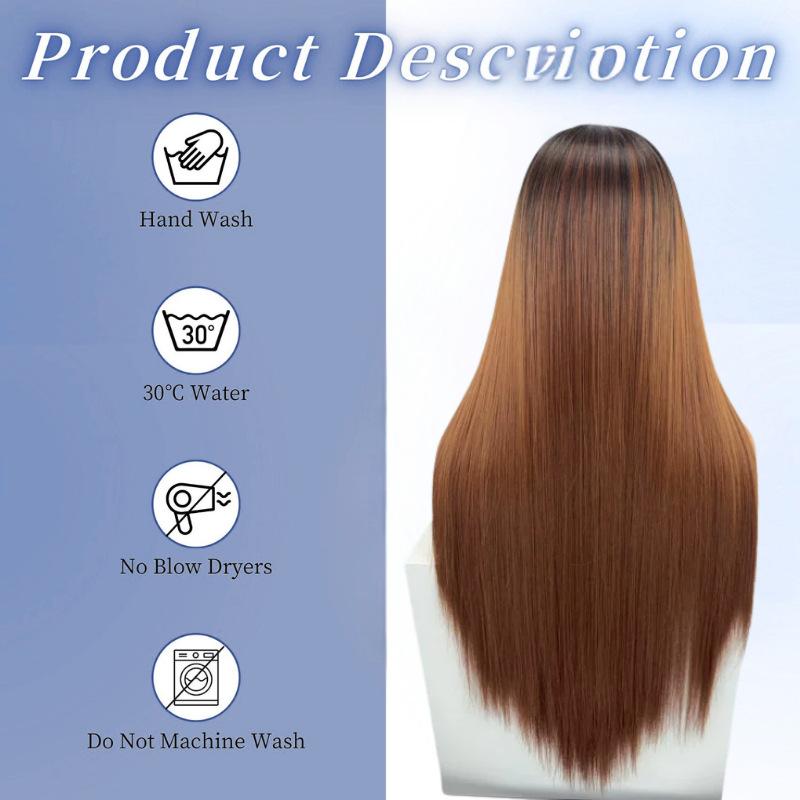 Front lace wig for women, long straight hair, no bangs, available in multiple colors, high-end and realistic