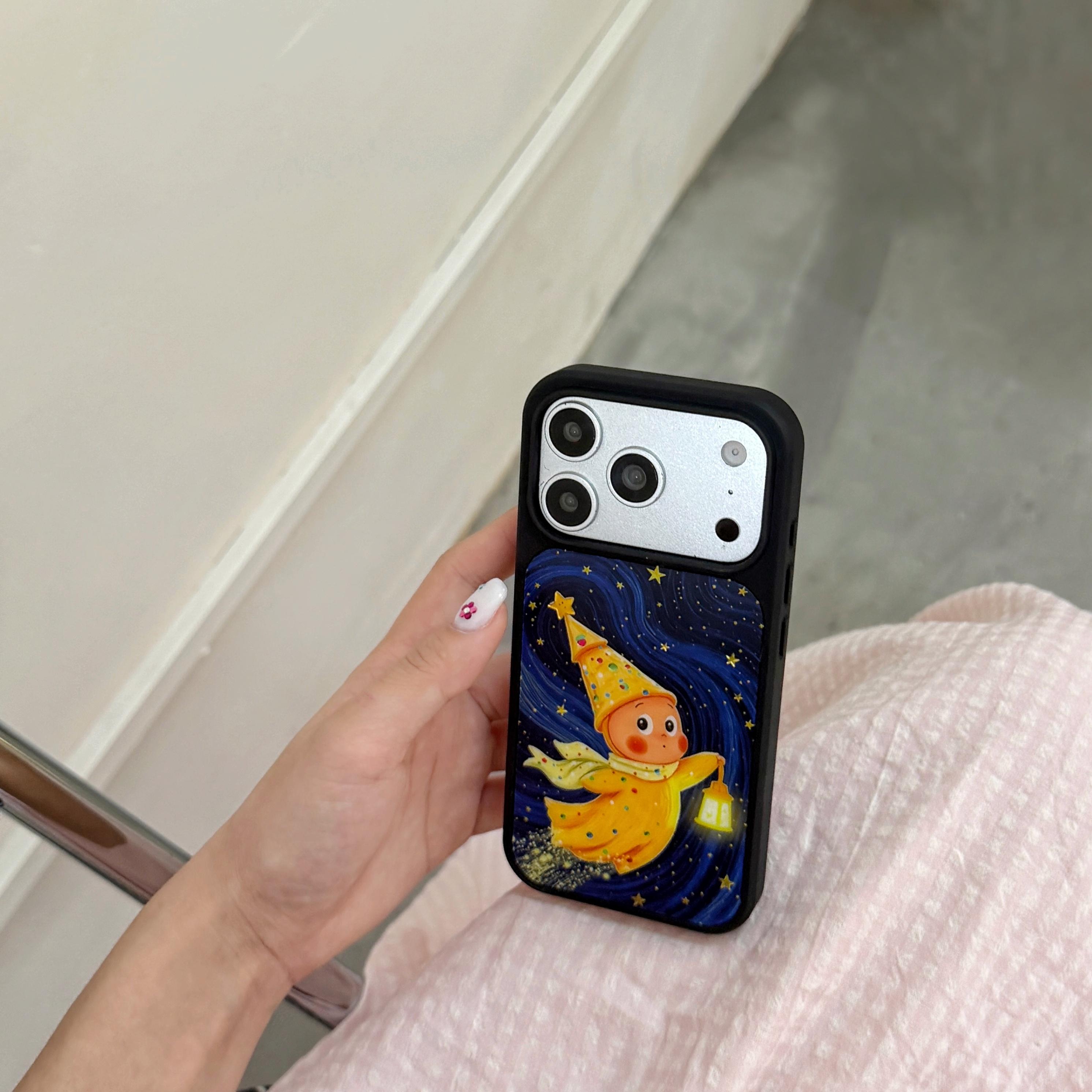 Luxury Gilded Star Character Rotatable Phone Case for iPhone 17 Pro Max 16 Pro Max 15 Pro, Stylish Full Body Protective Shell for Girls