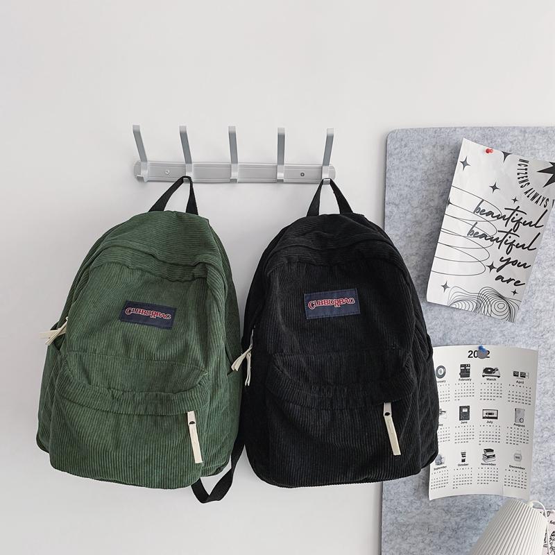 Vintage Boy Girl Corduroy Green School Bag Men Women Laptop College Backpack Cool Lady Student Fashion Female Travel BookBag New