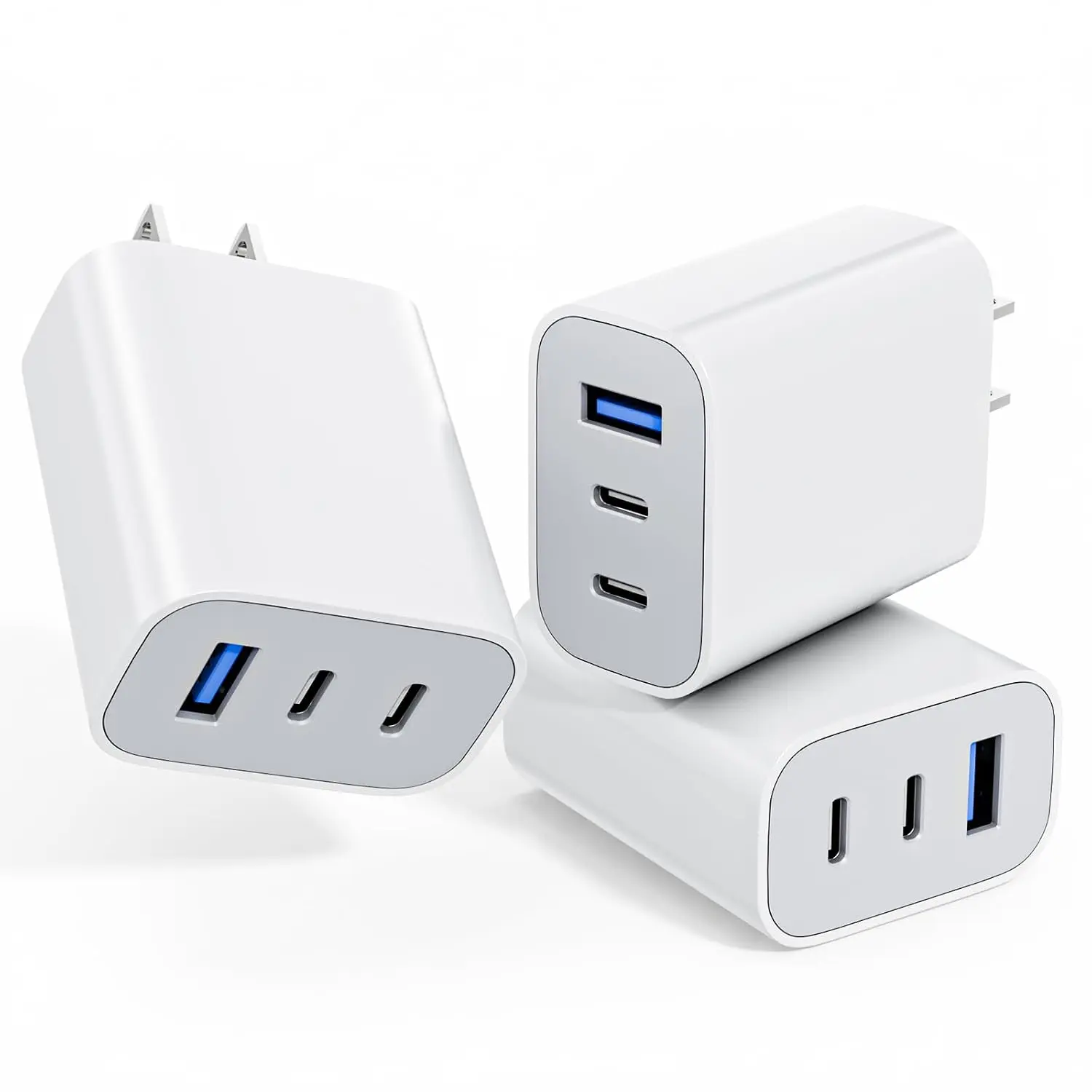 [3 Pack]USB C Charger Block   Multiport Plug,35W 3-Port  PD Power Adapter+ QC 3.0 Wall Charger Brick,Type C   Cubes for  17/17 Air/17e 16 15 Pro/Pro Max/14/13/12,iPad