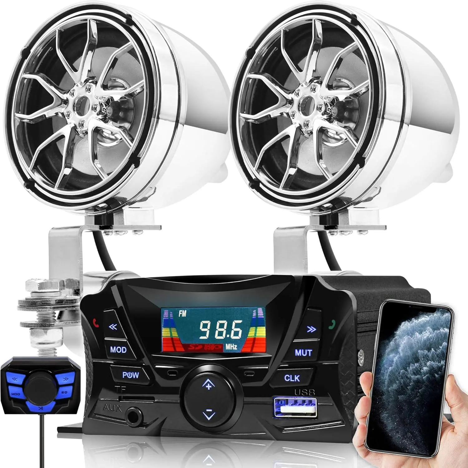 Speakers ,  Speakers and Amplifier Audio Sound System, Weatherproof, FM Radio, Volume Control, ATV UTV w/AUX in, USB,  SD