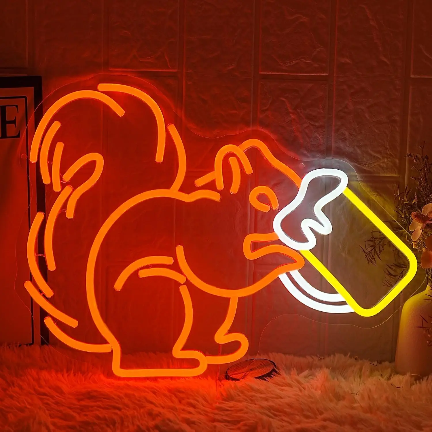 Squirrel Beer Neon Light Decor, Adjustable LED Animal Sign, Suitable for Bar, Bedroom, Kids Room, Business Game Room