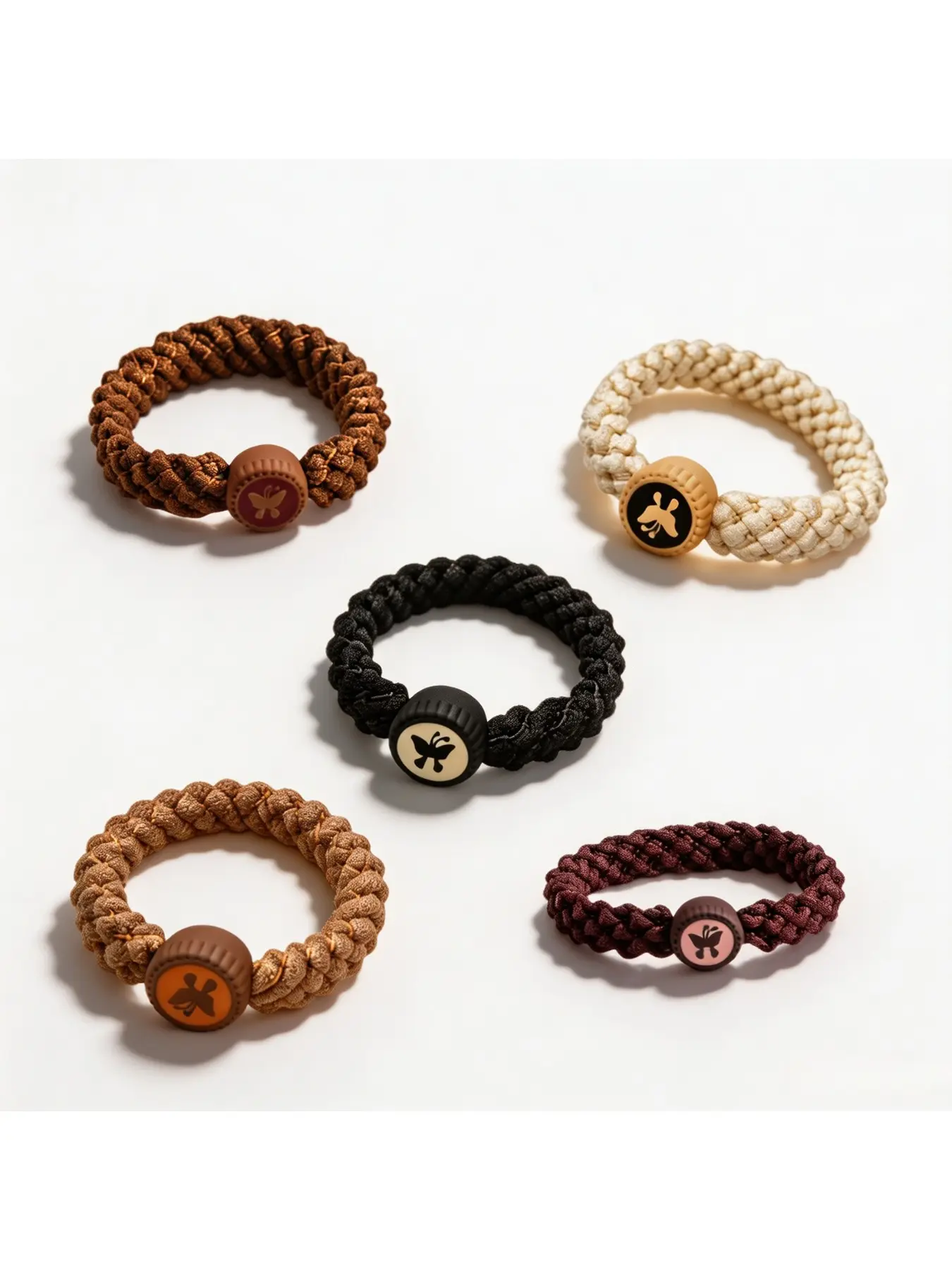 5pc-Stylish Button Braided Hair Tie Elastic Ponytail Holder for Women Daily Sports Hair Accessories