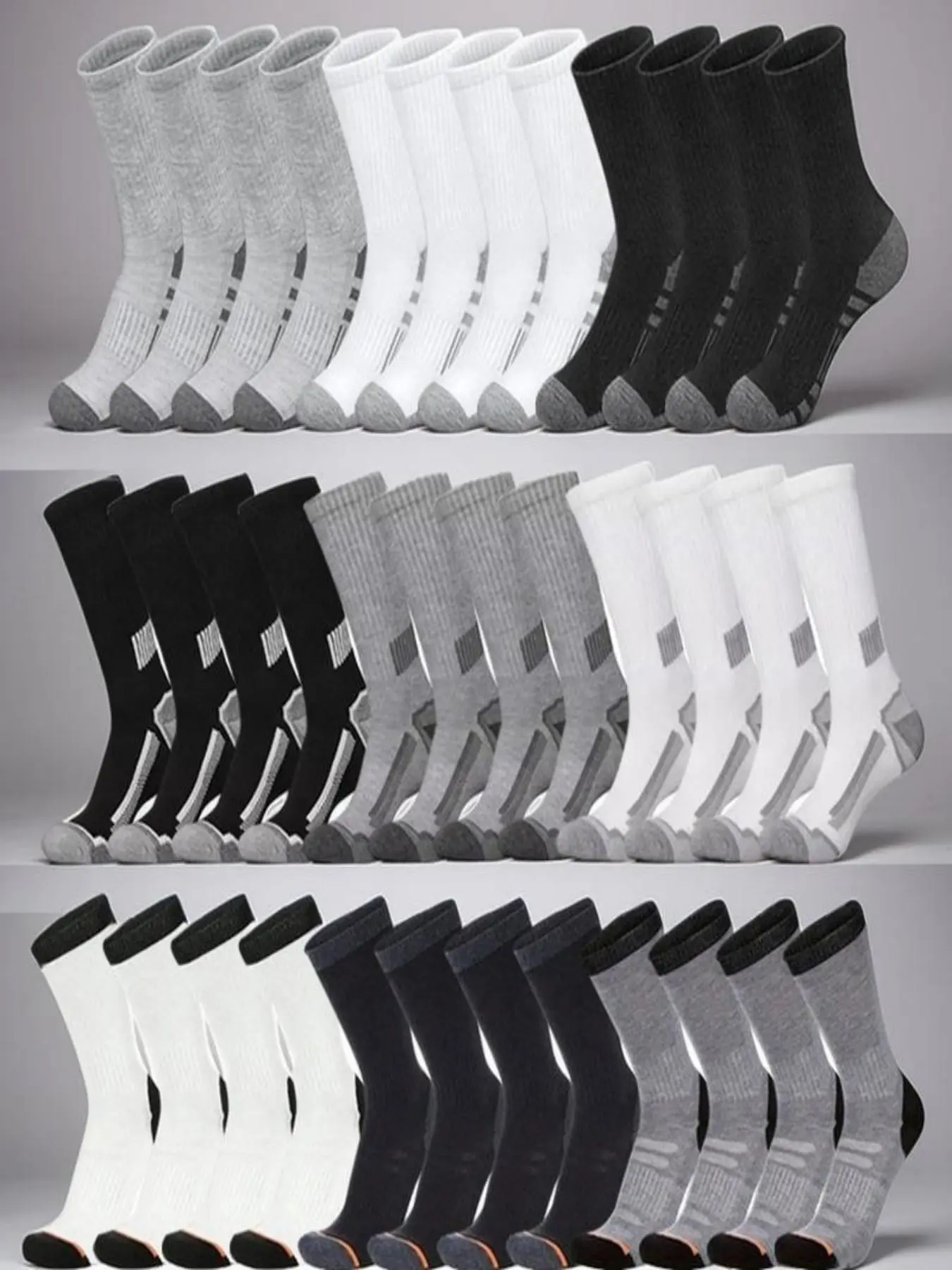 36 Pairs Men's Socks, Colorblock Crew Socks, Shock Absorbing Anti-Slip Durable Sports Socks, Teen Basketball Socks, Outdoor Hiking Breathable Socks, Large Size, Moisture-Wicking, Comfortable Soft