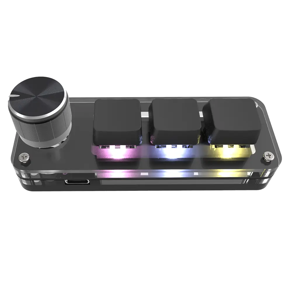Black [RGB] 6 Key 1 Knob Gaming Macropad, Wired/Wireless USB Type-C Mechanical Device, Hotswap Mini Button, Backlit Custom Programming Accessory for PS