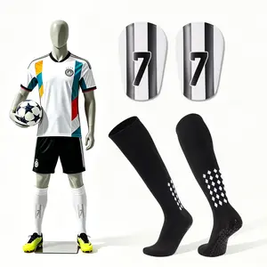 Football Sports Gear Set, Includes Thick Towel Bottom Socks, Shin Guards, Knit Fabric, Multiple Colors, Essential Football Accessories