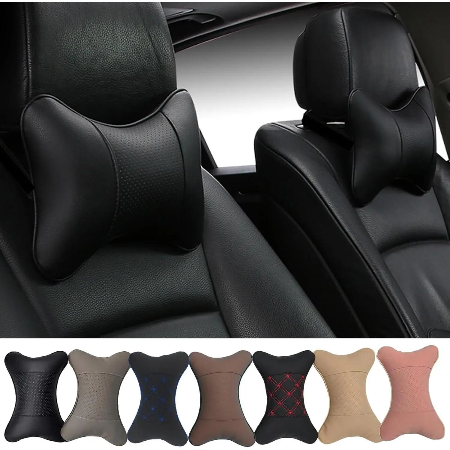 2 Packs   Pillows, -Side PU Leather  Headrest with Fiber Filling,  Soft  Support Pillow for ,  & Office (Black)