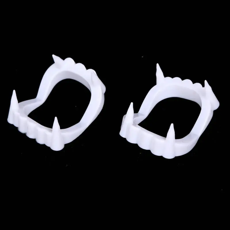 White Plastic Vampire Fangs Teeth, Zombie Fake Dentures Halloween Costume Accessory, Spooky Party Cosplay Prop, Gothic Horror False Teeth Decor For Masquerade Dress Up Themed Party Photoshoot