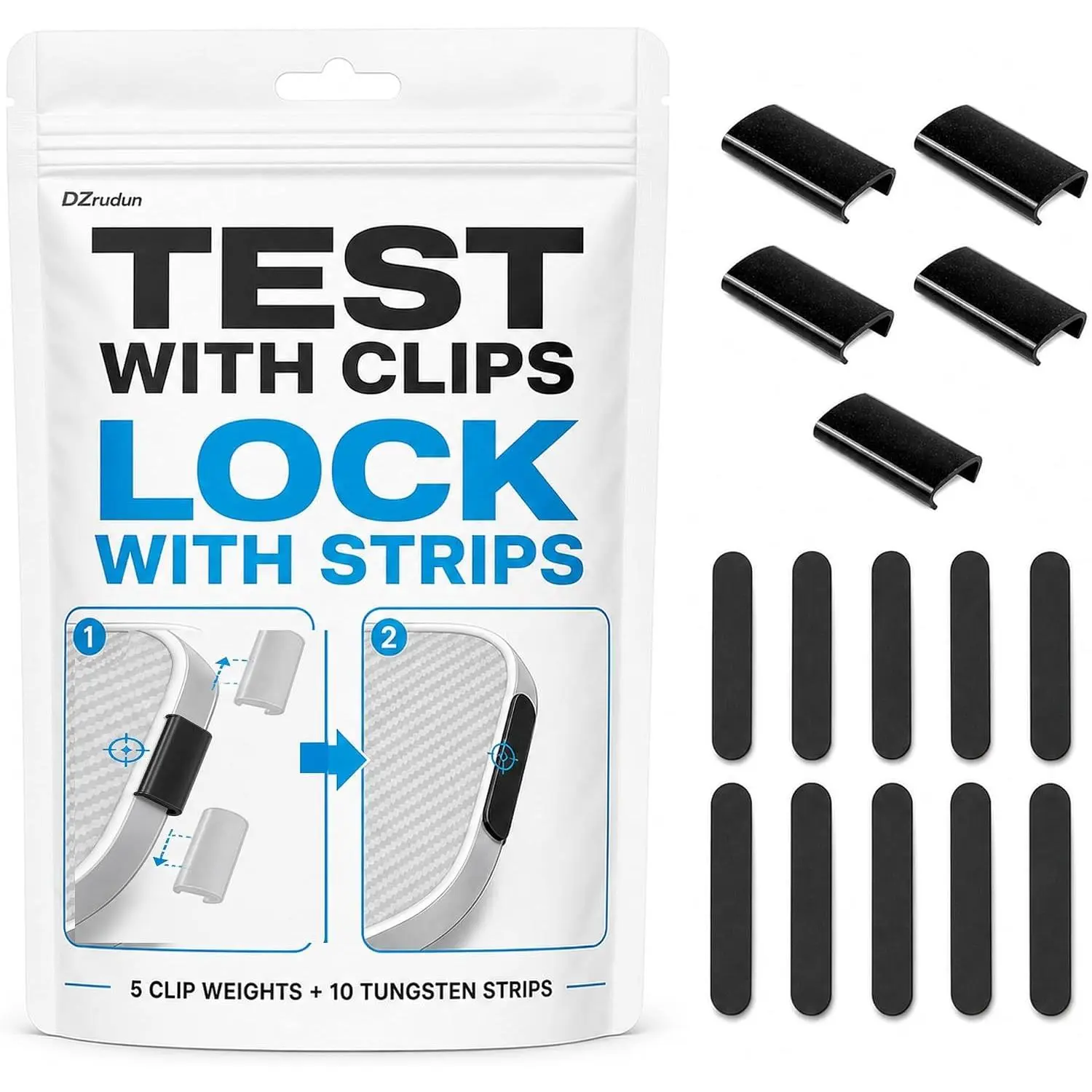 DZrudun Pickleball Paddle Weights, Clip Position-Tune Kit for 16mm Paddles| Lead-free 10x3g tungsten tape for pickleball paddles and 5x3g weight clips, pickleball weights for test, tune, and lock in