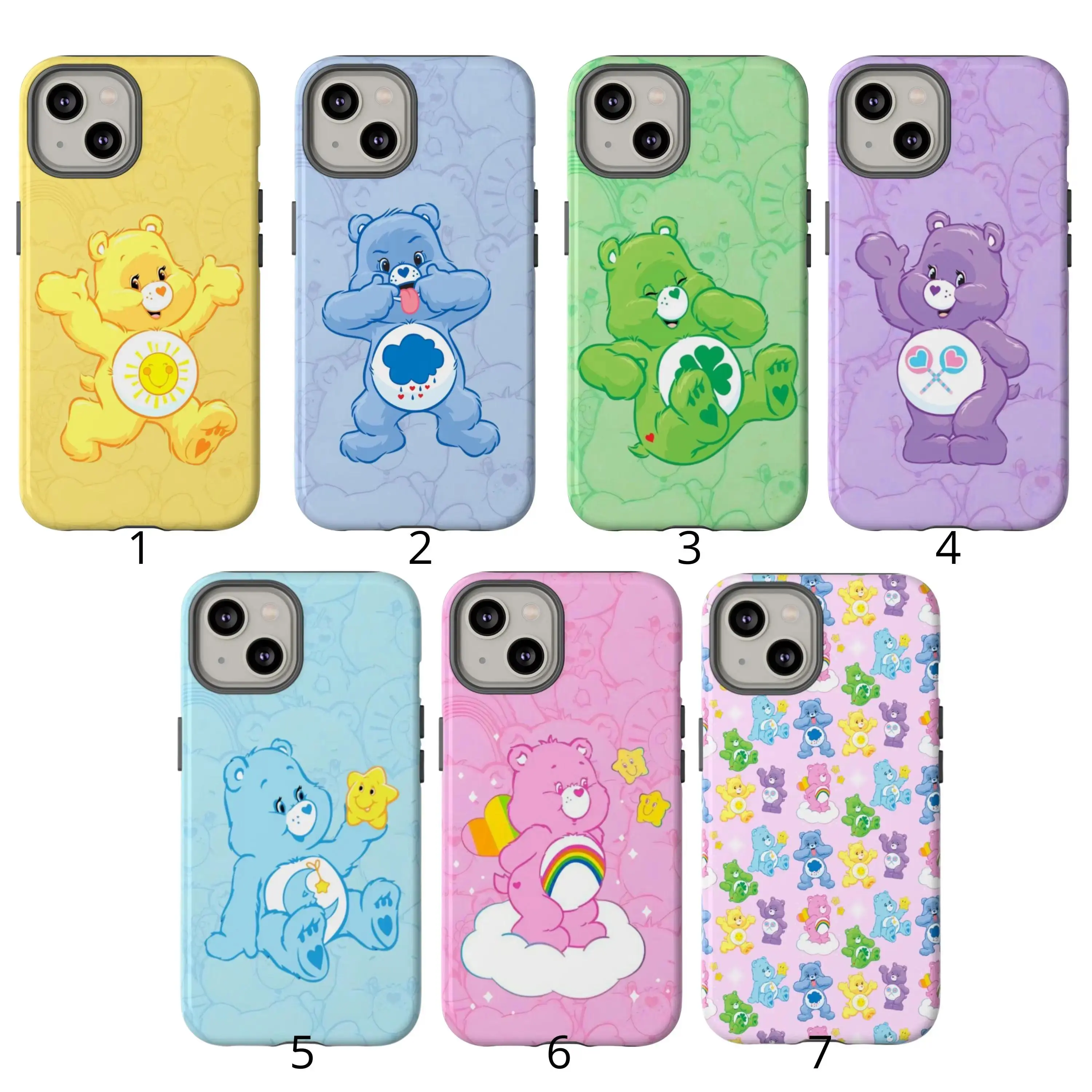 Colorful Cloud Bears Phone Case – Kawaii Rainbow Hearts, Suitable for iPhone 17-11 Pro Max/Plus and  Samsung Galaxy S23-25