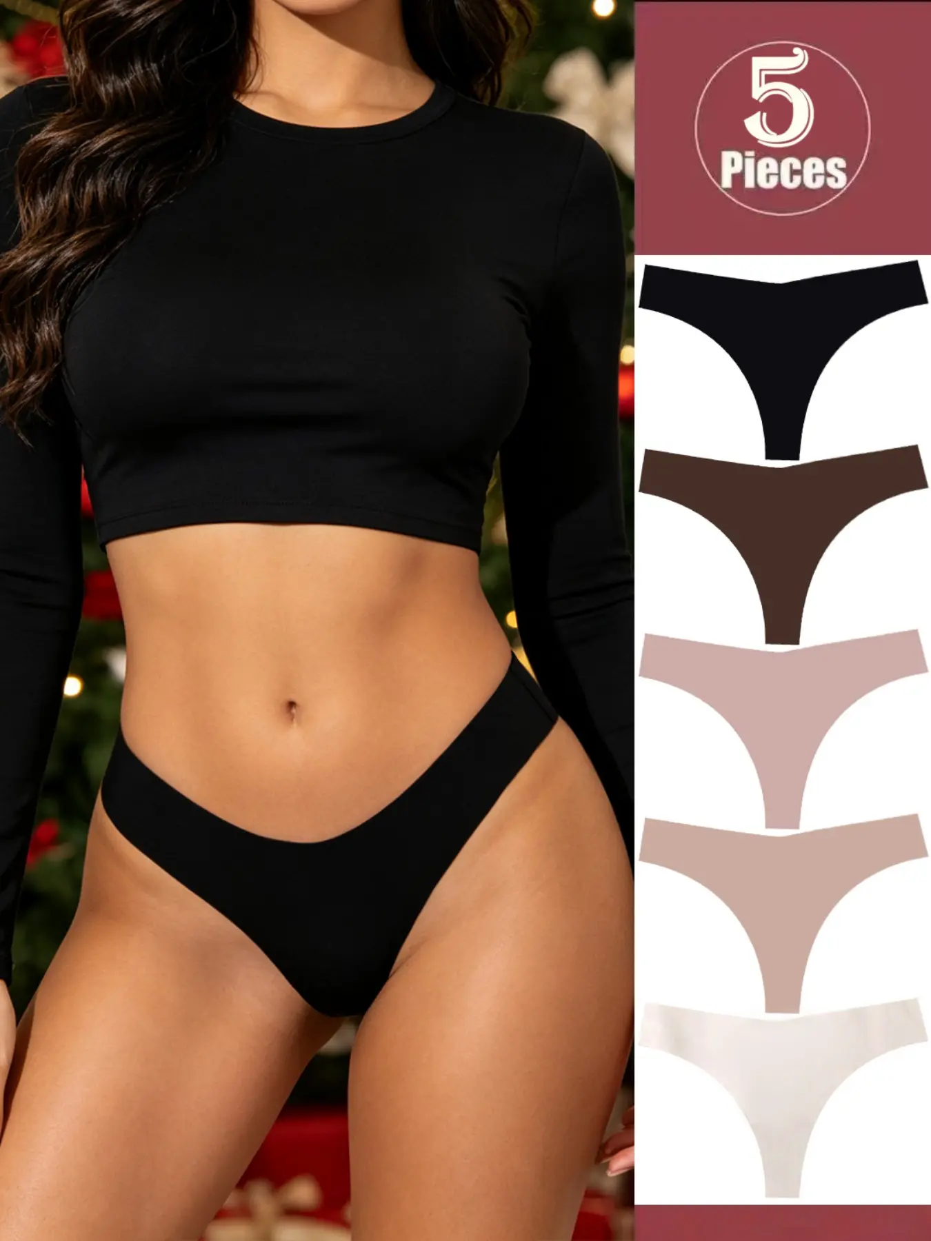 5-Pack Women's Seamless Construction Low-Waist Underwear Set, Soft Stretchy Material, Plain Design, Sexy Bikini Style, Bikini Undie, All-Seasons Comfort, Bikini Sets