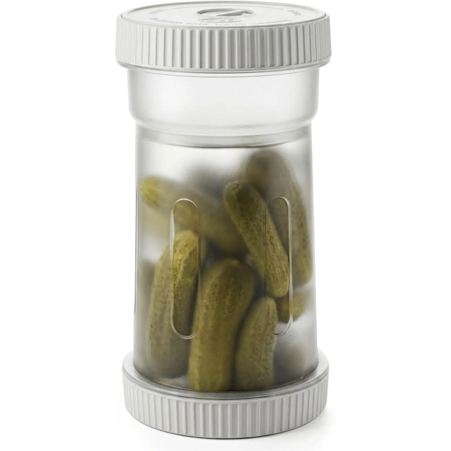 Flip Plastic Pickle Container, Semi-Transparent Jar with Strainer