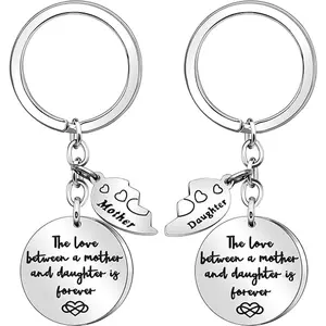 "The love between a mother and daughter is forever" Relatable Mama Era Interlocking Heart Keychain | Sassy Family Bond Gift Stainless Steel Engraved Disc Key Ring Mother's Day Aesthetic Pendant