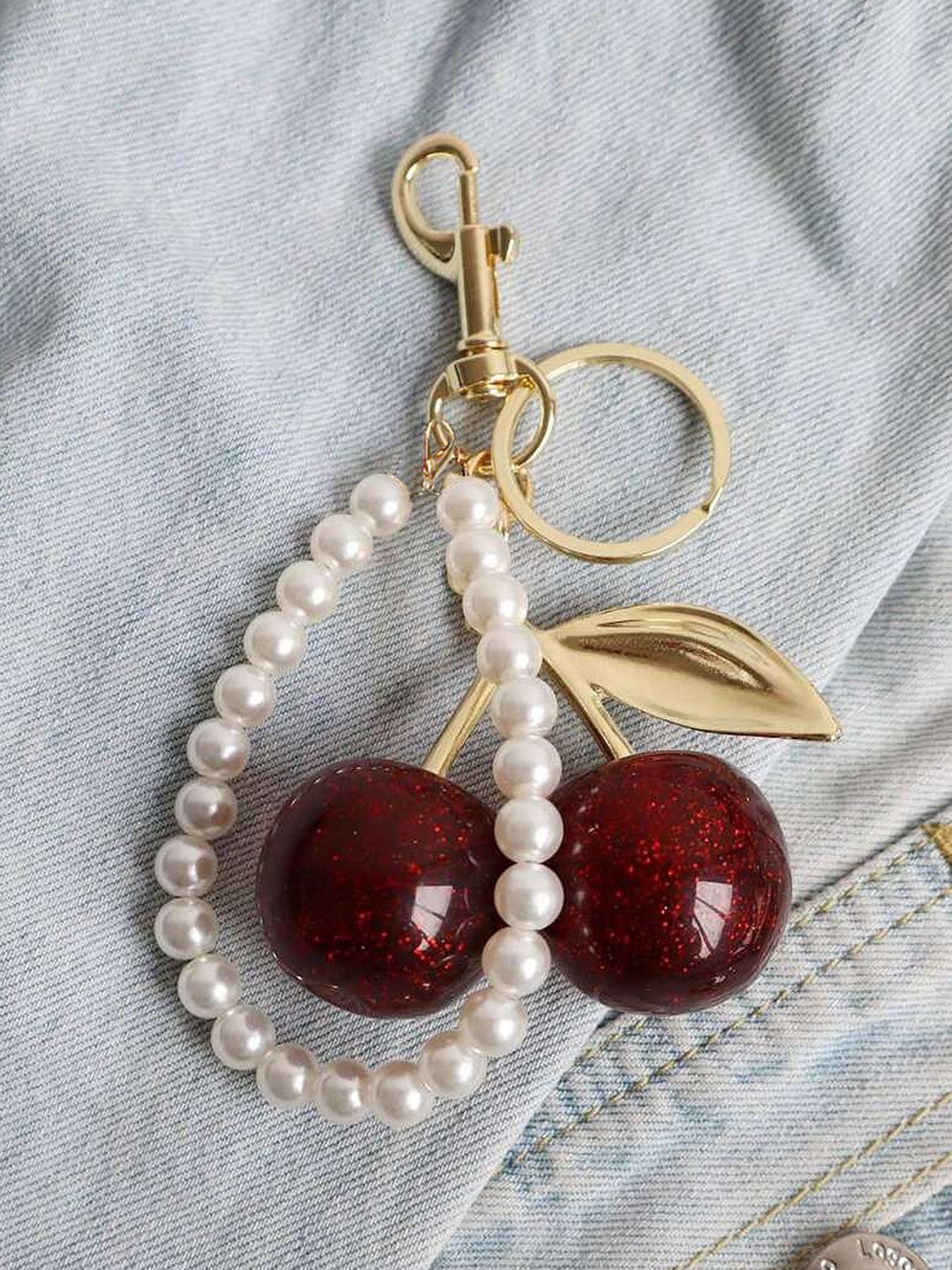 Cute Cherry Design Bag Charm, Fashionable Bag Decoration for Women, Trendy Keychain As Birthday Gift Option