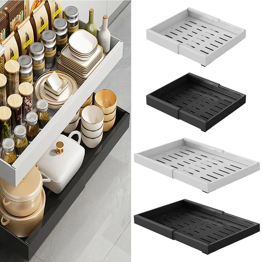 Expandable Heavy-Duty Pull-Out Cabinet Organizer for Kitchen & Bathroom – Slide-Out Storage Shelf – Adjustable Width, Easy Installation