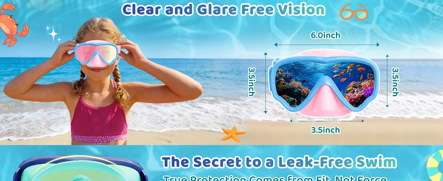 Vvinca Kids Swim Goggles with Nose Cover, Anti-Fog/UV Swimming Mask for Boys Girls 3-15, No Hair Pulling Fabric Strap