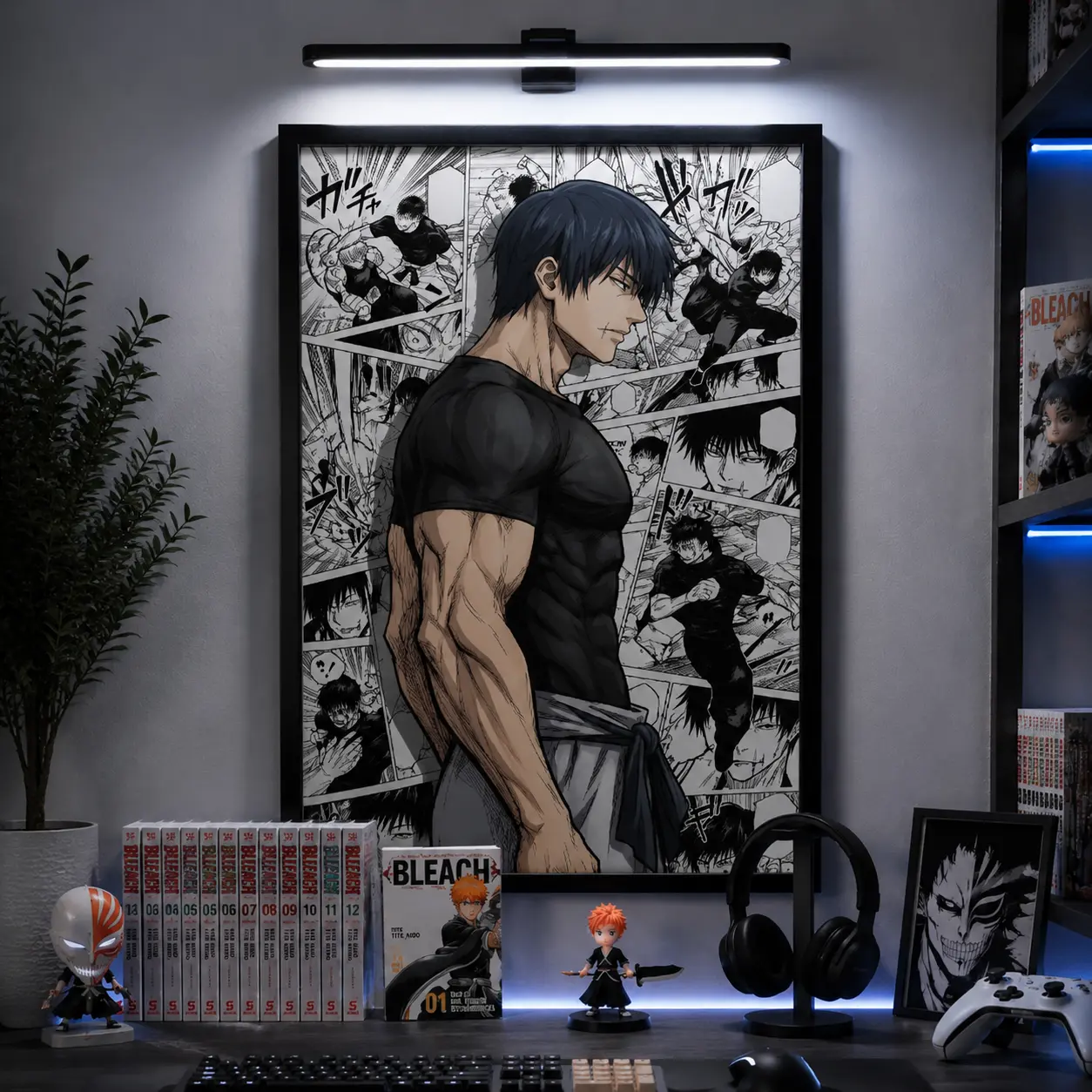 Jujutsu Kaisen Toji Fushiguro Anime Wall Art Canvas Print Muscular Black Shirt Character Manga Collage Poster High Detail Action Panels Japanese Aesthetic Home Decor Gaming Room Gift for Anime Fans