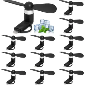 Mini Fan 12 Pack, 2-in-1 Mini Cell Phone Fan Compatible for iPhone, iPad, Android Smartphone,Tablet Fit for Type C/Lightning Port Portable and Powerful Cell Phone Summer Accessories (Black)Gift.