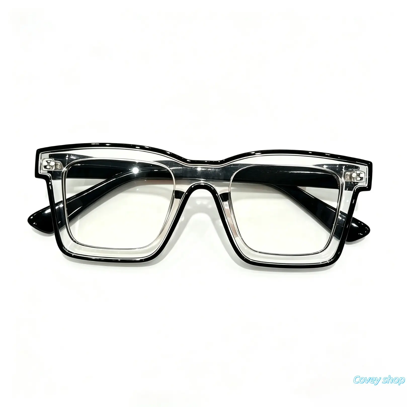 Blue Light Blocking Glasses, Stylish Double Layer Square Frame Eyewear, Unisex Lightweight Eyeglasses for Office Work, Study, Daily Life & Summer Travel, Relieve Digital Eye Fatigue for Students and Office Workers