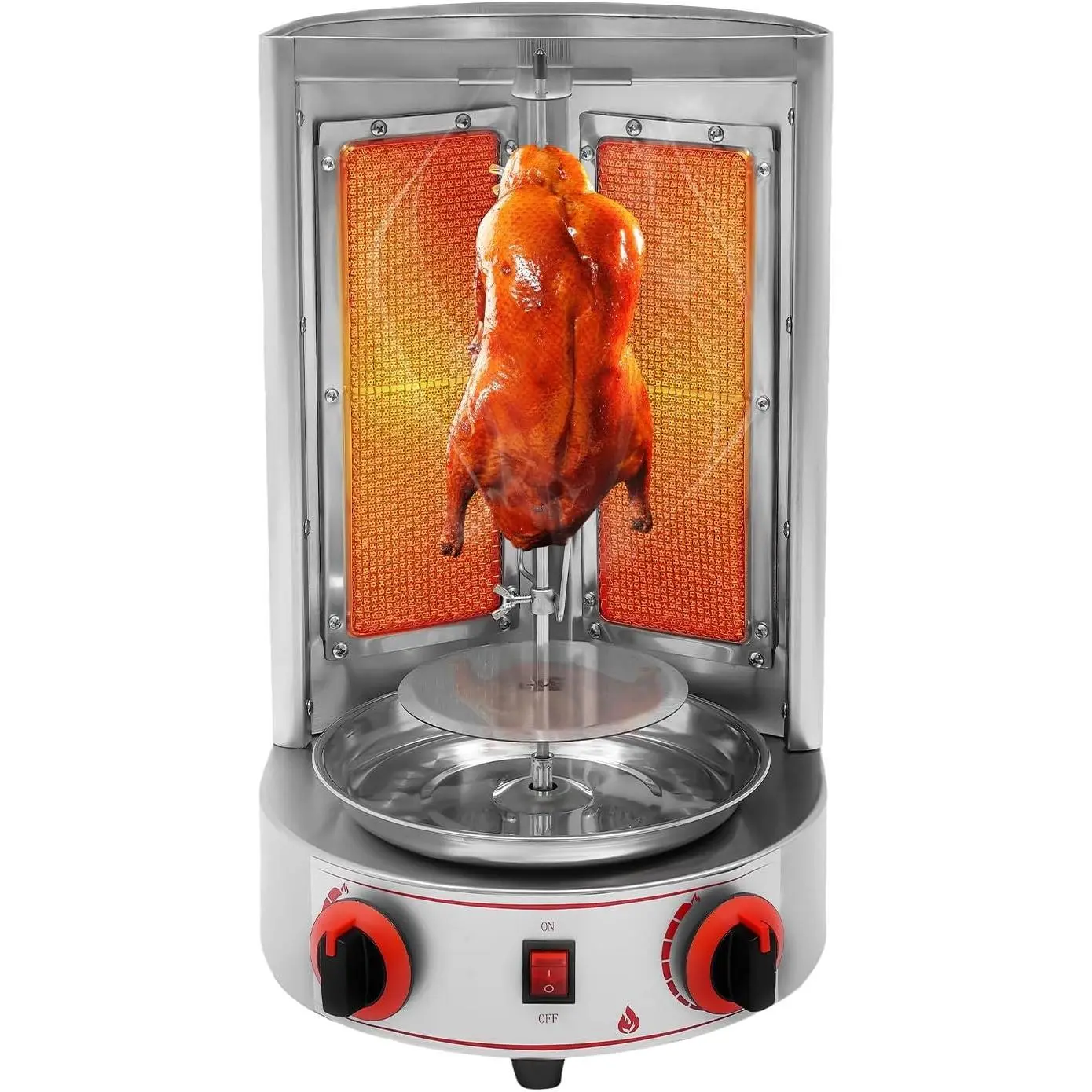 Shawarma Machine Doner Kebab Grill, 110V 3000W Vertical Gyro Gas Grill Rotisserie Machine, Stainless Steel Spinning Broiler Machine With 2 Burners For Kitchen Restaurant Dinner Camping