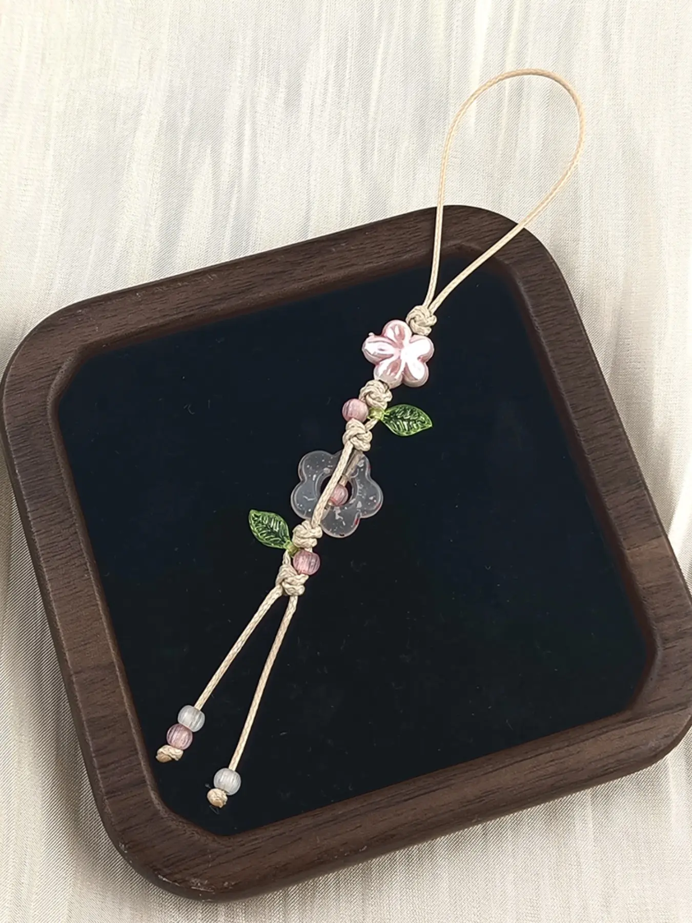 Charming Cherry Blossom Beaded Lanyard, with Star Flower Decor, Fresh and Healing Braided Rope, Perfect for Phones and Bags