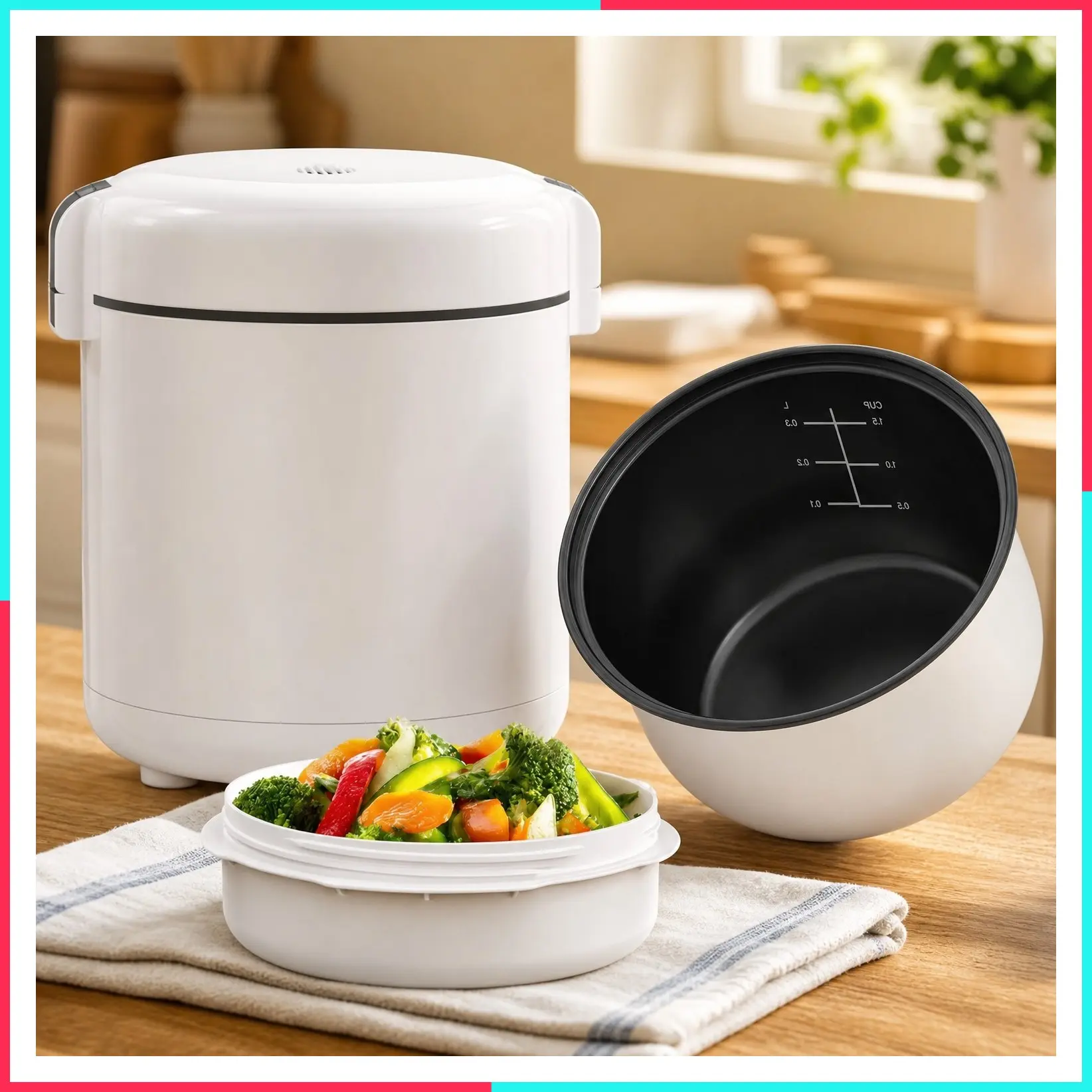 Mini Rice Cooker 1-1.5 Cups Uncooked (3 Cups Cooked), Small Portable Rice Cooker with Bento Box, Removable Nonstick Pot, One-Touch Keep Warm, for Soup, Grains, Oatmeal, Veggies, Black