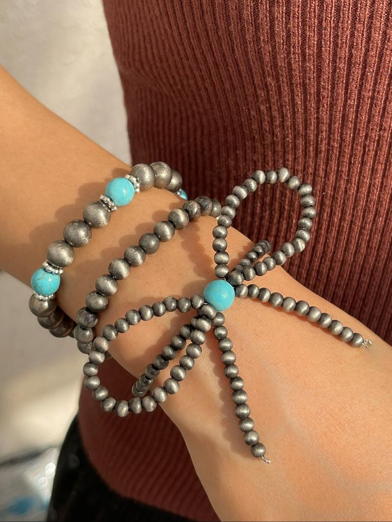 Vintage Simple Style Beaded Bracelet Set, Fashion Turquoise Decorated Jewelry for Party, Daily Clothing Decor, Trendy All-match & Exquisite Jewelry for Birthday Gift