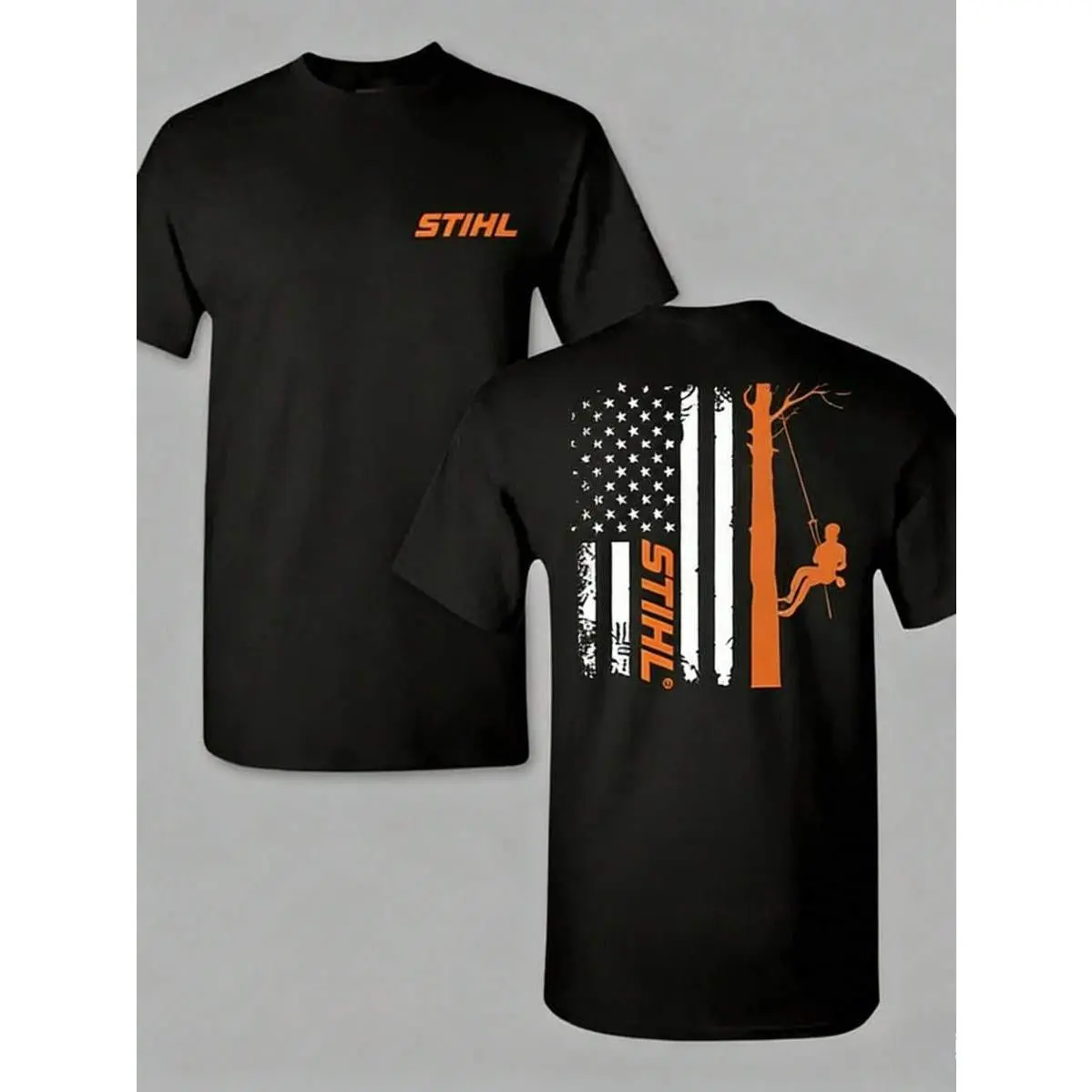 Steele Tree Climber Flag T-Shirt, A Patriotic Lumberjack Graphic T-Shirt, Soft Cotton Work Shirt, Suitable For Tree Growers, Chainsaw Workers