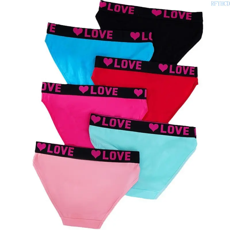 Women's Plus Size Cotton 6-Pack Triangle Briefs, Soft Breathable Heart Print Mid-Low Waist Underwear for Everyday Wear