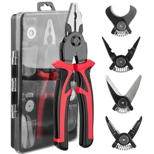 5-in-1 Multifunctional Pliers Set,Interchangeable Plier Heads ，Wire pliers Stripper Cable Clriamp Cmping Pliers