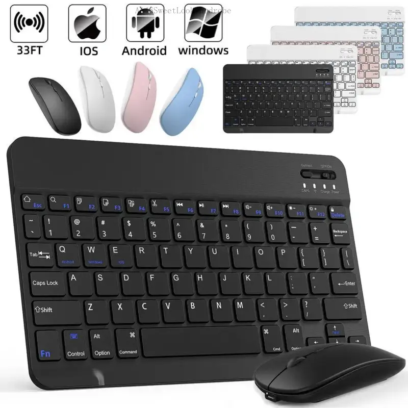 Rechargeable 2.4GHz Wireless Keyboard and Mouse Combo Pack - Slim Set, Slim Aluminum Build with Type-C Port, Multi-Platform for PC, Mac, iOS, Android Devices