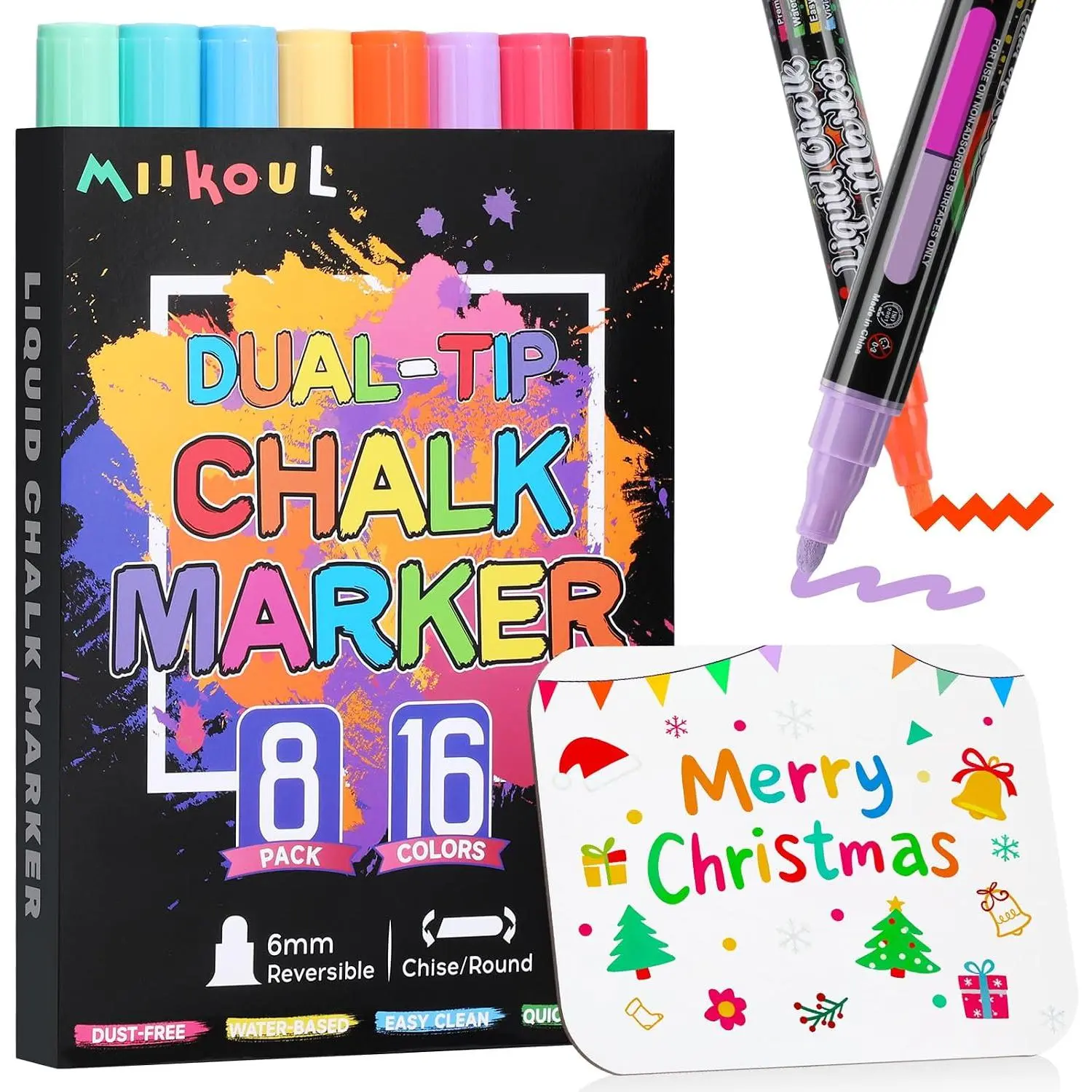 6MM Window Chalk Markers with Whiteboard 16 Colors for Glass  | 8 Pack  Tip Liquid Erasable Painting Markers for School Washable Blackboard Wedding Art Bistro Mirror Poste Auto