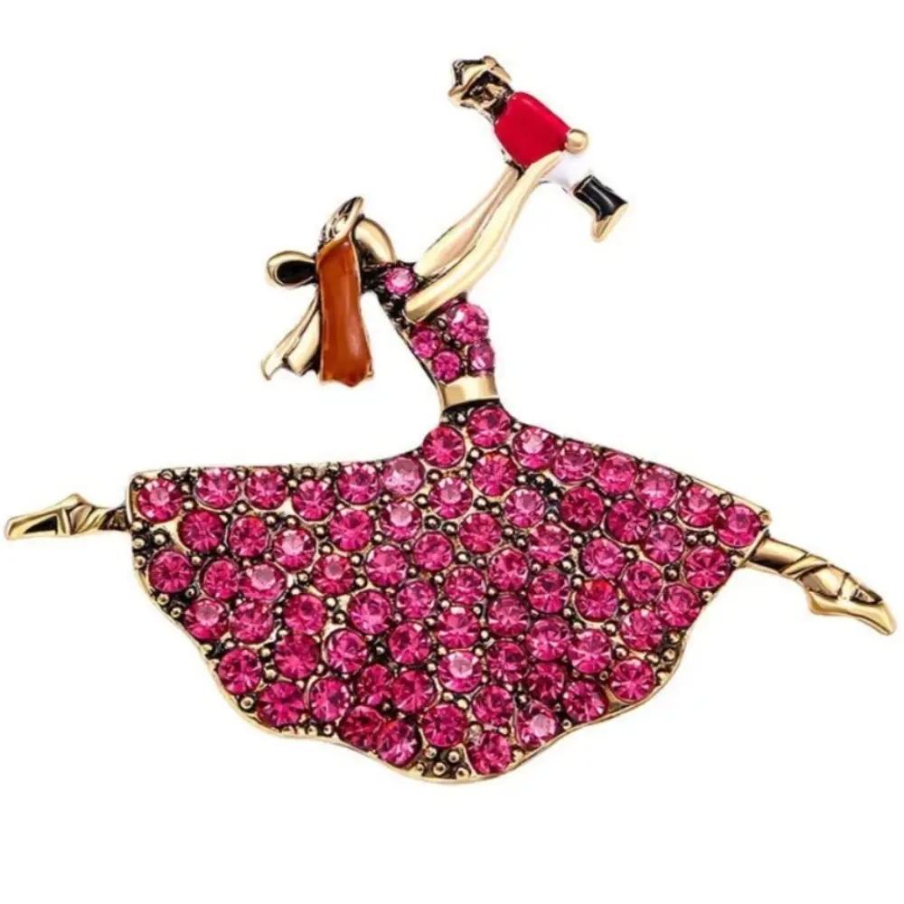 Exquistie Full Crystal Ballet Dancer Brooches Pin for Women Girls Vintage Lady Classic Fashion Design Badges Accessories Jewelry