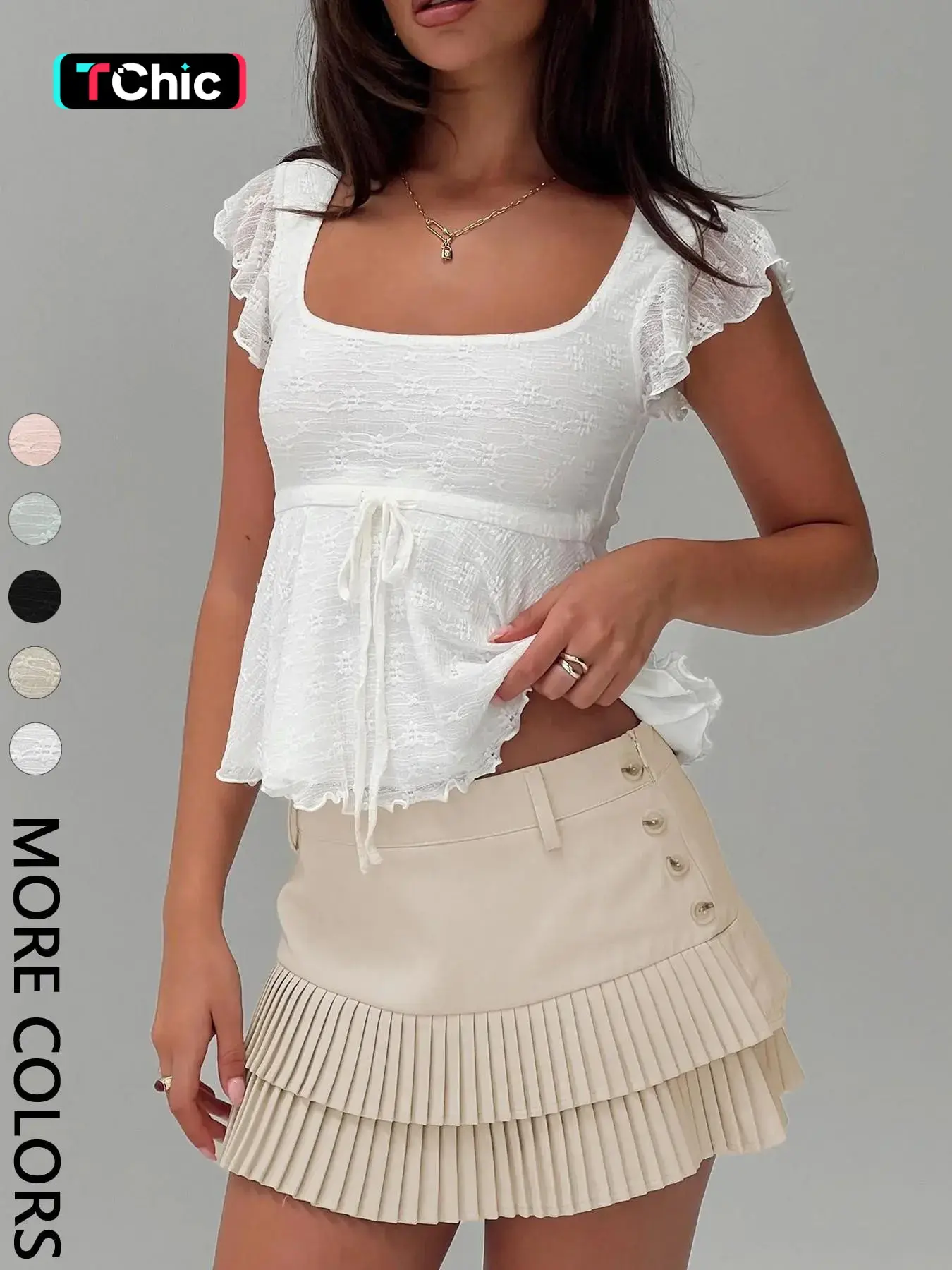 1 piece Women's Square Neck Knitted Blouse Tops, Sweet Style Belted Waist Design, Perfect for Everyday, Valentine's Day & Daily Commute & Vacation