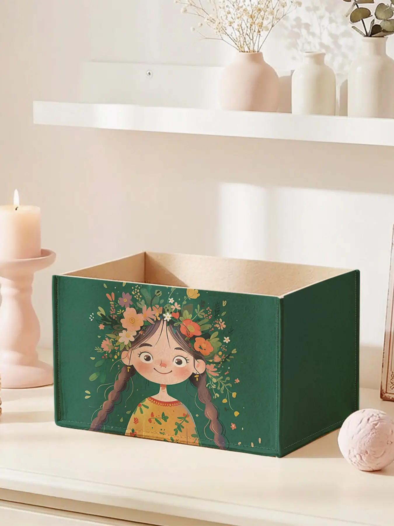 Open Storage Box, Girl Pattern 2D Print Desktop Organizer, Custom Design, Holds Stationery, Miscellaneous, Cosmetics, Keeps Desk Clutter-Free