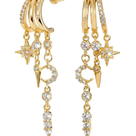 Gold Earrings for Women Trendy Gold Plated Dangle Earrings Small Hoop Huggie Drop Stud Earrings Cubic Zirconia Simple Minimalist Dainty Chain Tassel Hypoallergenic Earrings Drop Chain Hoops Earrings Dangling
