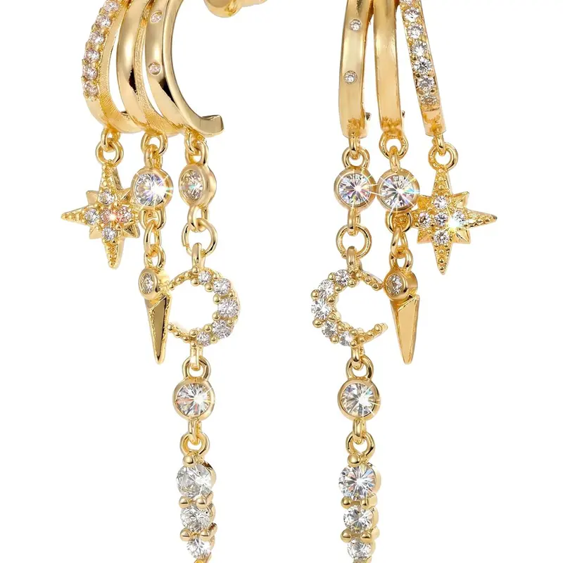 Gold Earrings for Women Trendy Gold Plated Dangle Earrings Small Hoop Huggie Drop Stud Earrings Cubic Zirconia Simple Minimalist Dainty Chain Tassel Hypoallergenic Earrings Drop Chain Hoops Earrings Dangling