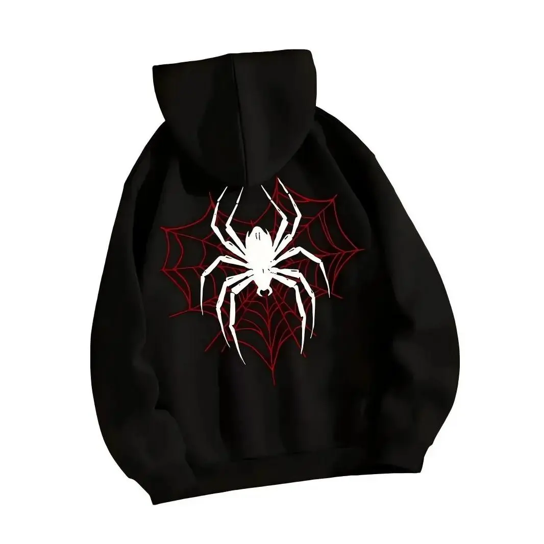 Women's Spider Graphic Hoodie, Oversized Streetwear Essential in Thick Fleece for Casual Everyday Fall-Winter Wear