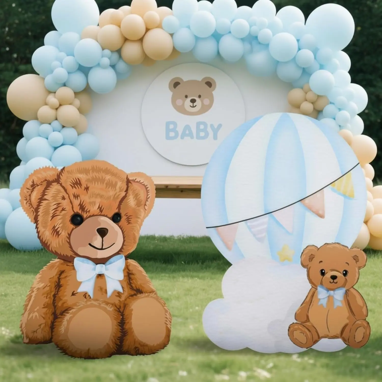 2 Pack Large Bear Baby Shower Decorations 39-47 Inch Bear Bearly Wait Hot Air Balloon Plastic Cutouts Gender Reveal Party Supplies Yard Sign for Boy Baby Shower Birthday Party Lawn Decor Photo Prop