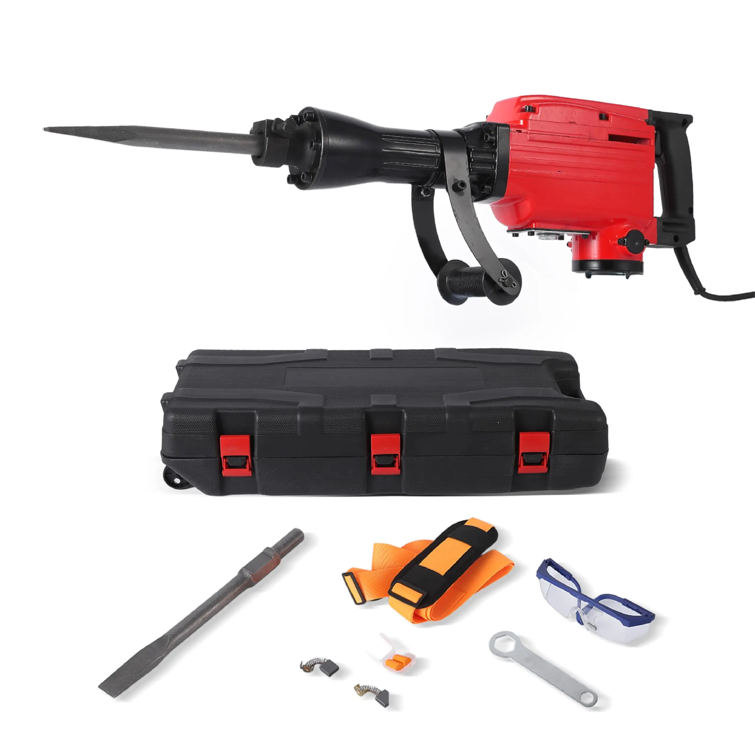 Heavy Duty Electric Demolition Hammer Drill – 1400W Power, 2900 BPM, 2 Quick-Change Chisels, Anti-Vibration Handle, Durable Construction Tool Kit with Carry Case – Ideal for Home Renovation