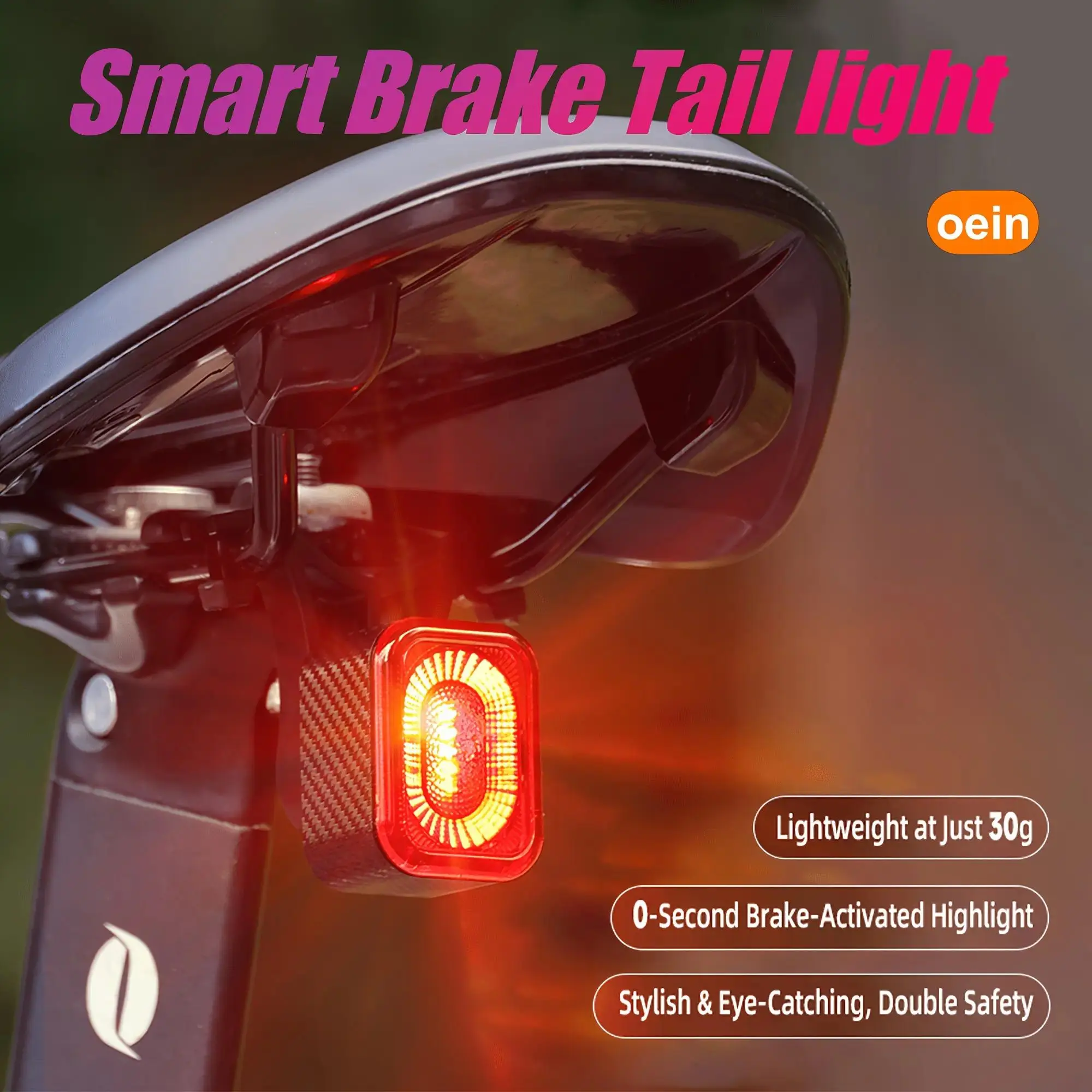 Oein, Bike Back Light Rechargeable, Brake Sensing Rear Lights Taillight, Auto On/Off, USB Rechargeable, 4 Mode, 2Installations Ultra Bright LED Warning Back Bicycle