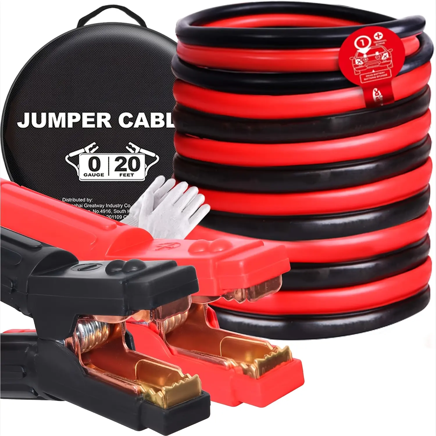 Jumper Cables Heavy Duty 0 Gauge 20 Feet 1000Amp Booster Cables for Car Battery, Heavy Duty 0 Gauge Cables for Diesel Trucks, Portable Jumper Cables Kit with Case, Gloves, Without Battery