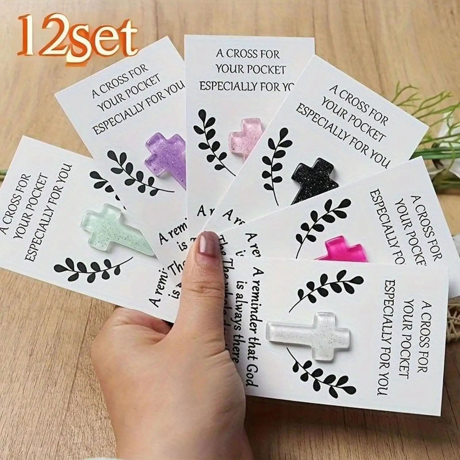New 12-piece cross-shaped pendant pocket embrace cards with blessing messages - a precious keepsake for your loved ones, perfect for Teacher's Day, Halloween, Christmas, New Year celebrations, and more.