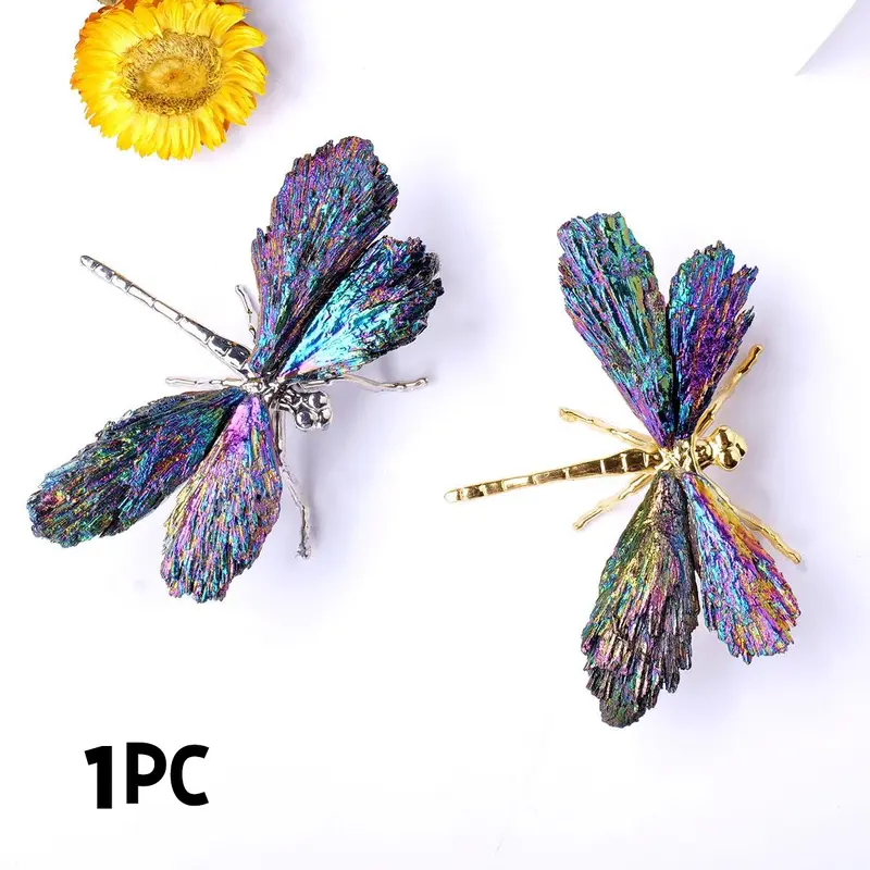 Natural Crystal Stone Electroplating Colorful Tourmaline Flame Feather, 1 Count DIY Dragonfly Animal Divination Decoration, Home Decoration, Crystal Butterfly, Crystal Decorative Ornaments, Natural Crystal Decorations