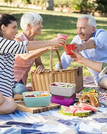 5-Pack Lunchable Container Set for Kids & Adults - Reusable Bento Snack Box Containers with 5-Compartment for Food Storage & Meal Prep, Wheat Straw, BPA-Free (Dark & Clear Lids)