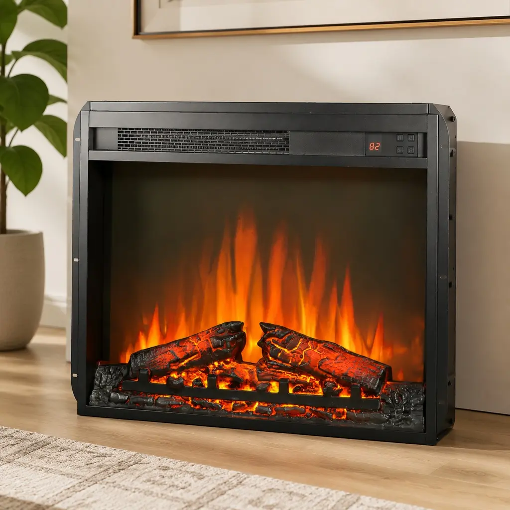 ARCH 23-Inch Electric Fireplace Insert, Ultra Thin Heater with Log Set & Realistic Flame, Remote Control with Timer, Overheating Protection, CSA/UL Certified, 1400W/5000 BTU, 11 Temperature Settings, 1-8 Hour Timer, 4 Flame Brightness Level, 64°F To 82°F