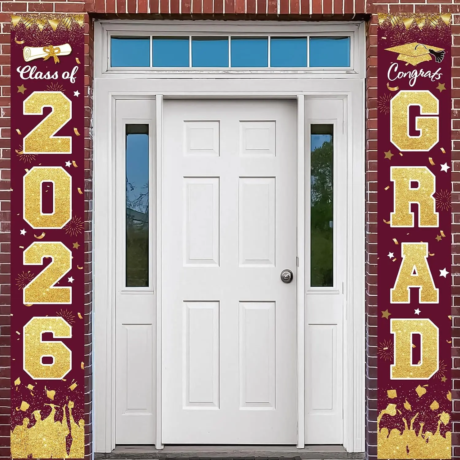 2026 Graduation Party Decorations - Maroon  Class of 2026 Congrats Grad Porch Sign Banner  Flag Graduation Party Supplies for School College Classroom Decor