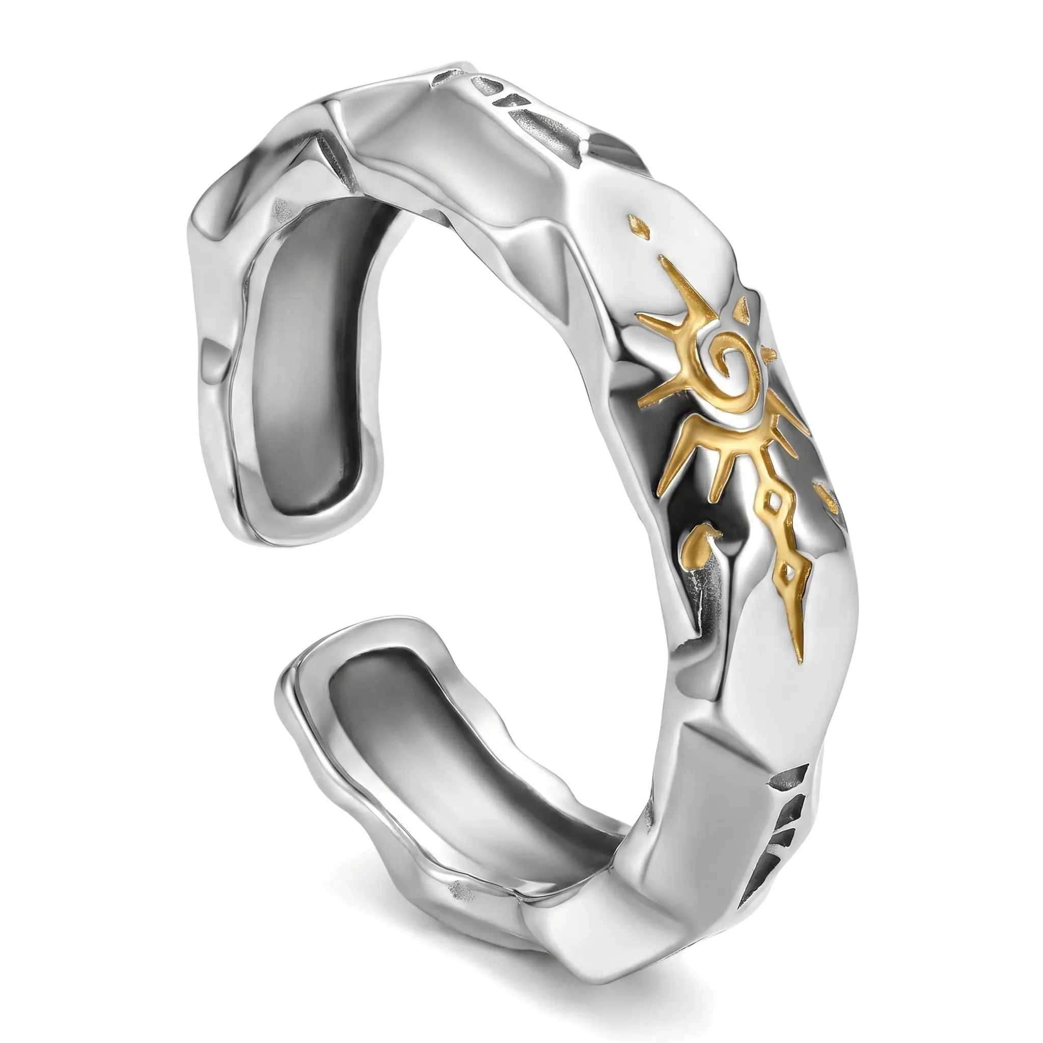 Vintage Wishing Stone Ring For Men Geometric Zinc Alloy Jewelry Adjustable Open Design Unique Index Finger Accessory Everyday Essential