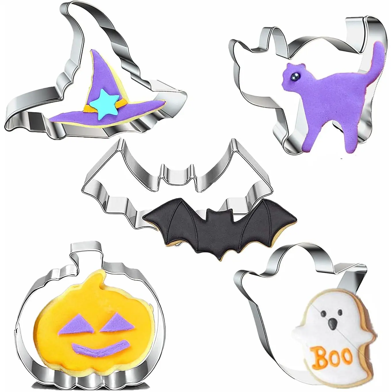 Halloween Cookie Cutters Set- 5 count Stainless Steel Baking  Molds Pumpkin, , 's Hat, Bat,  Cookie Cutters Holiday Decorative Party Supplies