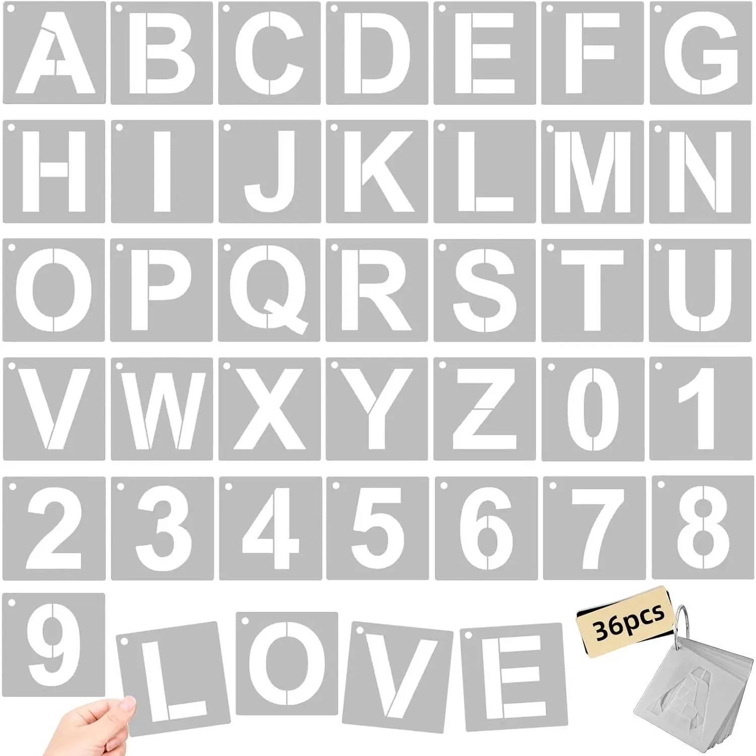 3 Inch Large  Plastic Letter Stencils & Number Stencil (Template 4 Inches Long, Font 3 Inches), 36 count Alphabet Art Craft Set for ,Wall,Rock,Signage,Door Porch,Chalkboard,DIY Projects ﻿